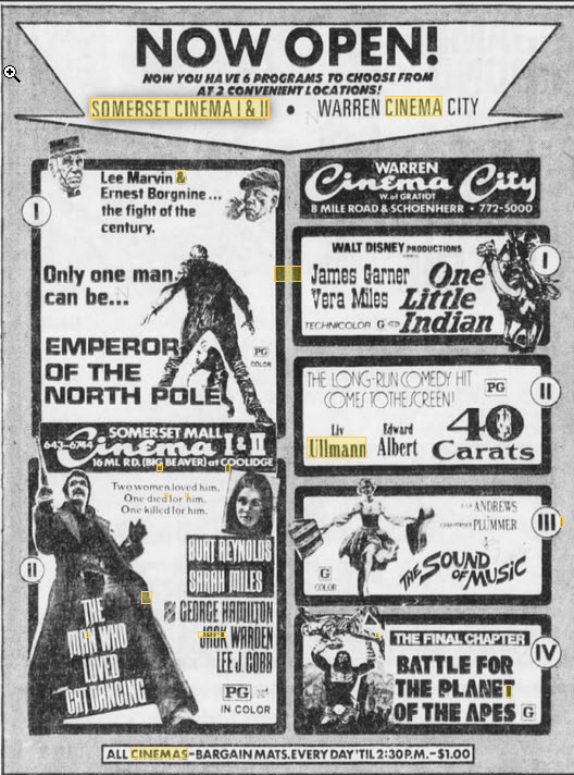 Somerset Cinema I & II (Somerset Inn Cinema I-II-III) - Ad From June 29 1973 (newer photo)